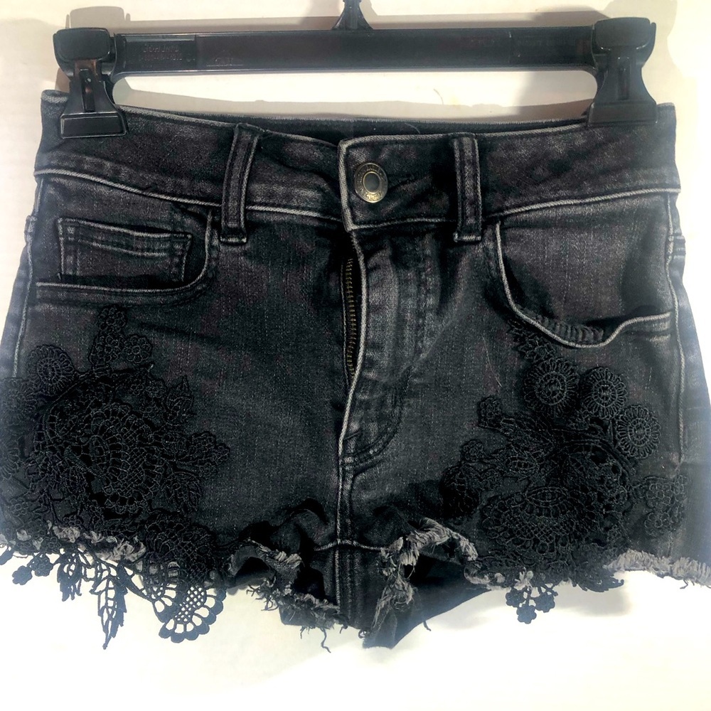American Eagle black hi rise shortie super stretch X shorts size 0 AE juniors